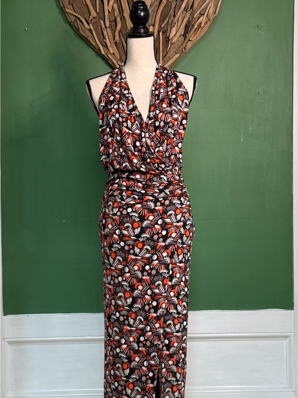 Free People Halter V-Neck Maxi Dress in Black, Orange and White